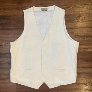 Le Chateau White 100% Linen Tailored Vest Women XL Old Money Quiet Luxury Preppy